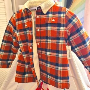 fall pumpkin orange sherpa-lined plaid shirt jacket size 4T NWT